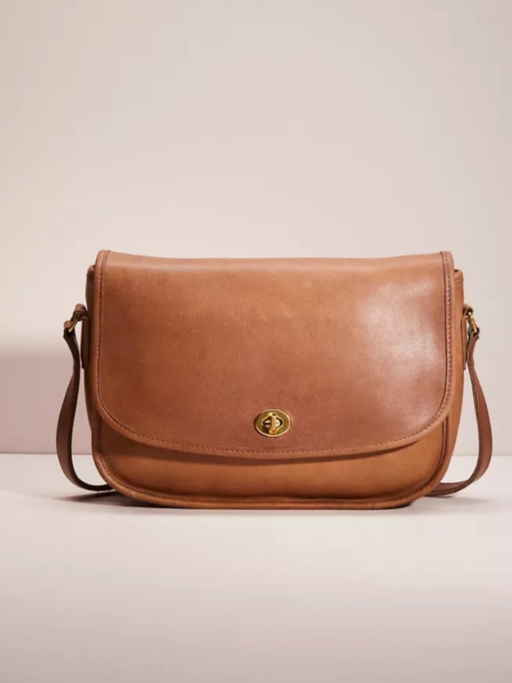 Vintage Coach City Bag Leather Crossbody Saddle Bag - Brown